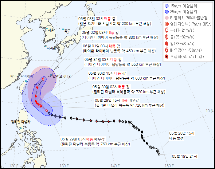 제 2호 태풍 마와르(MAWAR) 발생 경로